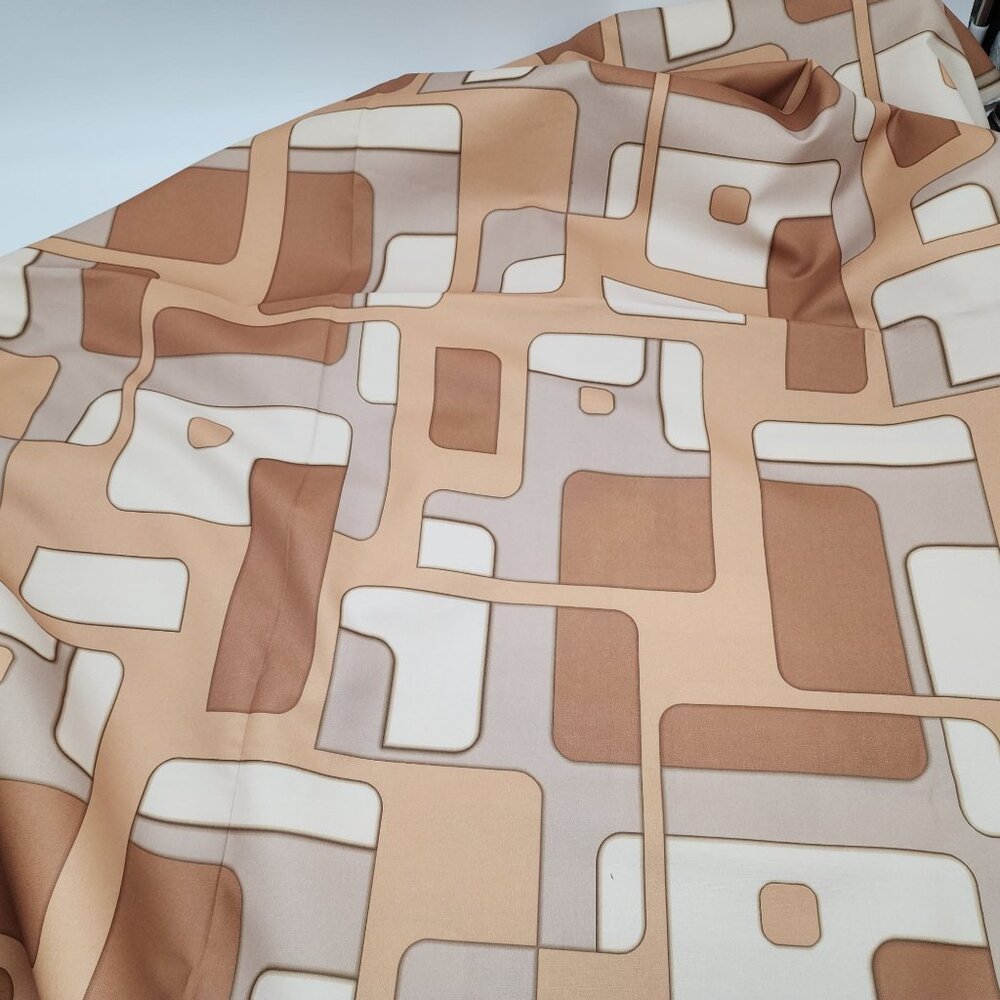 Retro 1960s 70s Geometric Fabric Brown & Beige Rectangles 54" Wide 2 yds 21"